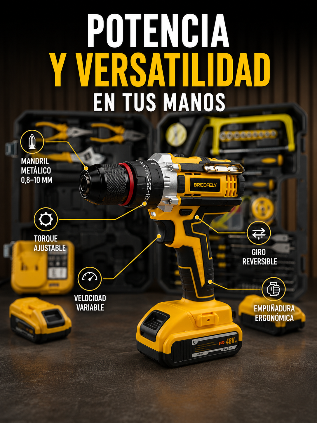 Taladro con set de herramientas