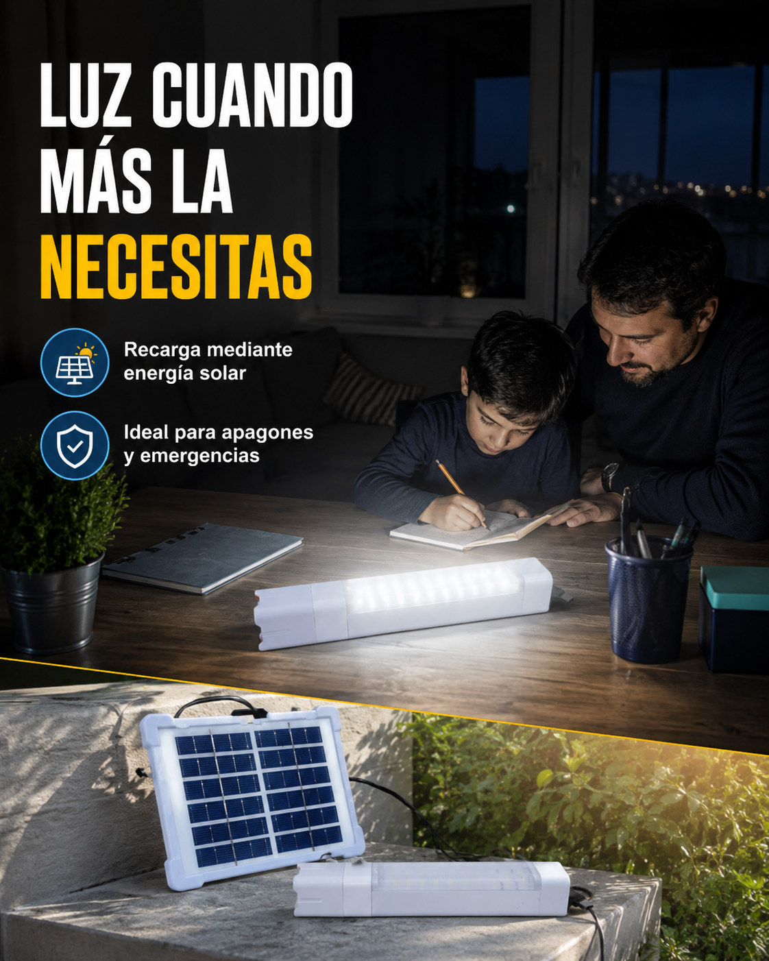 Linterna y luz solar de camping