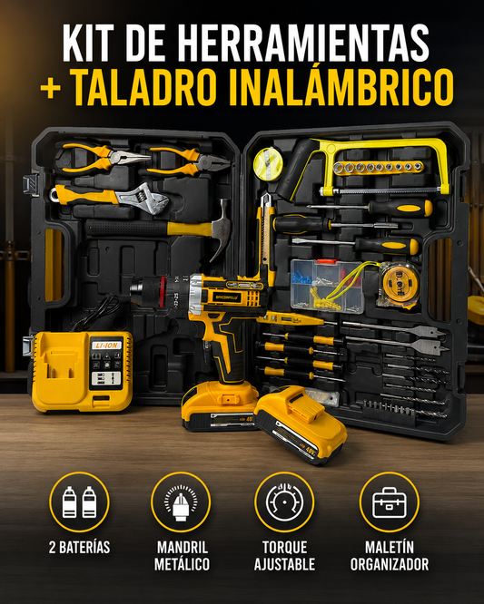 Taladro con set de herramientas
