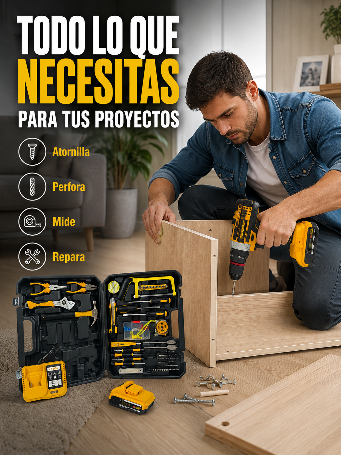 Taladro con set de herramientas