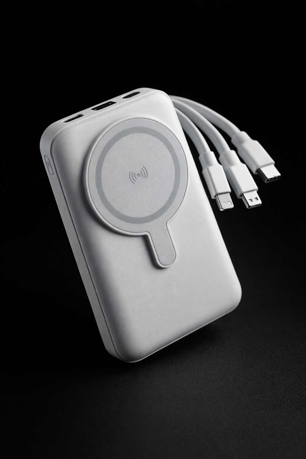Power bank inálambrica 10.000 MAH con cables incluidos.